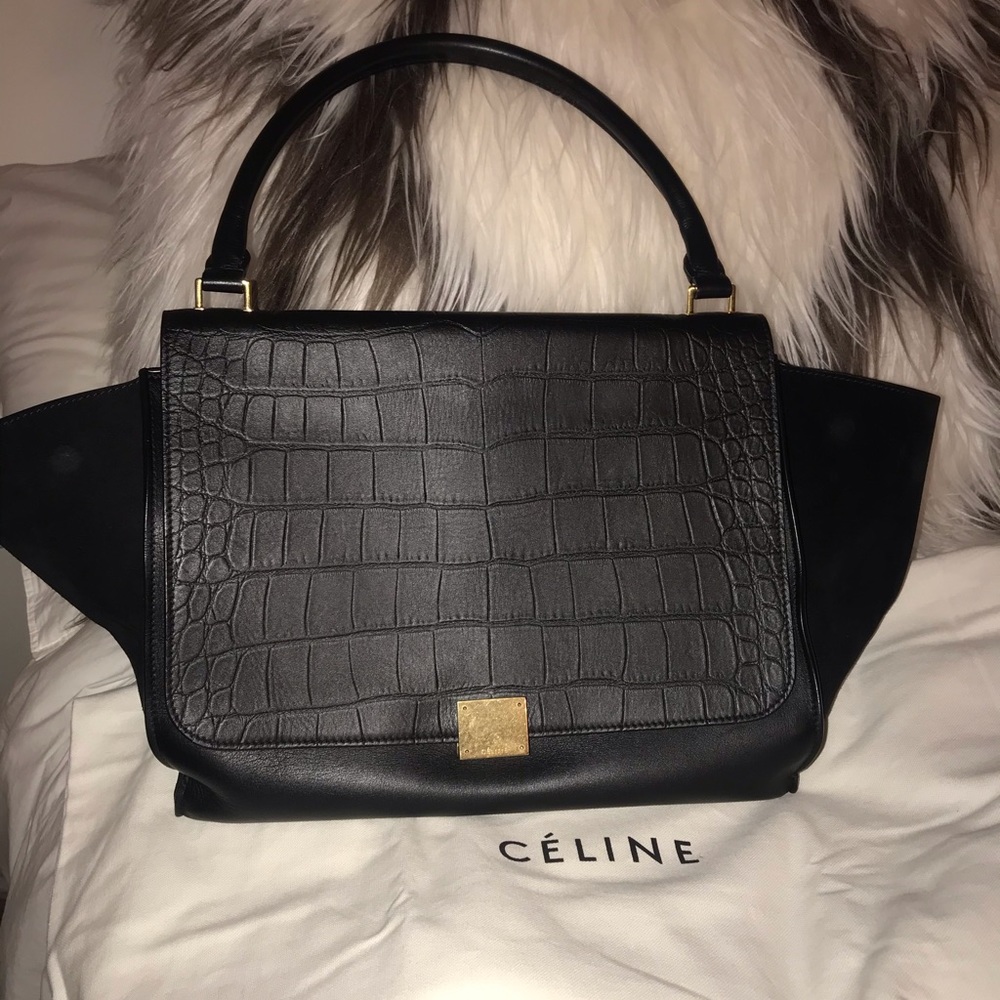 CELINE Black Crocodile Embossed Leather